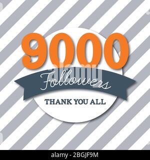 9000 abonnés. Merci à tous. Bannière des abonnés aux médias sociaux Illustration de Vecteur