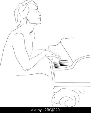 Une silhouette noire d'un homme jouant le piano. Illustration vectorielle simple d'un homme. Pianiste, affiche, panneau. Silhouettes sur blanc Illustration de Vecteur