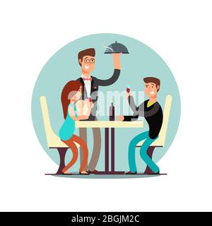 Le personnage de dessin animé est un couple heureux qui est en train de dîner au restaurant. Illustration vectorielle Illustration de Vecteur
