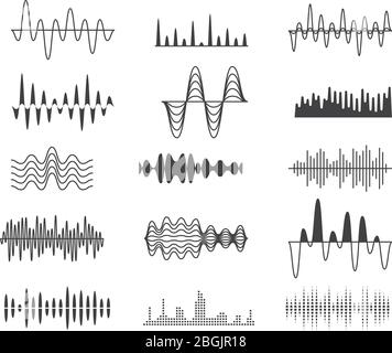 Ondes d'amplitude du son. Symboles du signal radio. Égaliseur audio, vecteur d'onde vocale isolé. Égaliseur électronique numérique vocal, illustration de la fréquence de la onde de son Illustration de Vecteur