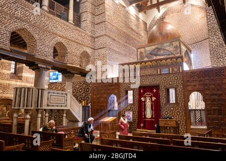 Vue intérieure de l'église Saints Sergius et Bacchus, Kom Ghorab, Vieux Caire, Egypte. Banque D'Images