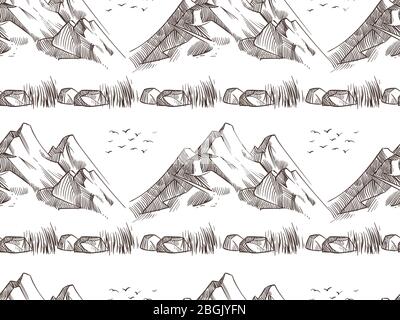 Paysage de montagne conception d'arrière-plan sans couture, noir blanc. Illustration vectorielle Illustration de Vecteur