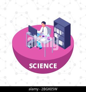 Laboratoire de recherche isométrique en science-3 avec équipement de laboratoire et illustration scientifique vectorielle Illustration de Vecteur