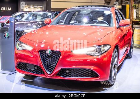 Bruxelles, Belgique, Jan 2020 Alfa Romeo Giulia (952), salon de l'automobile de Bruxelles, normes d'émission Euro 6, voiture produite par Alfa Romeo italien Banque D'Images