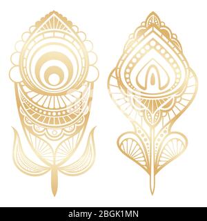 Plumes d'or style indien isolé sur fond blanc. Illustration vectorielle Illustration de Vecteur