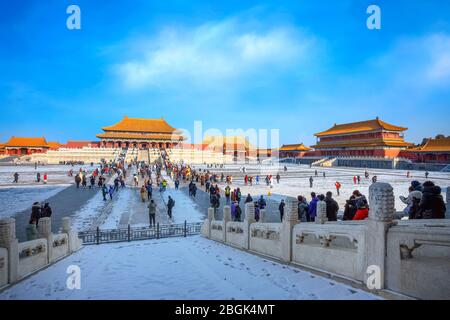 Beijing, Chine - 9 janvier 2020: Taihedian (Hall of Supreme Harmony) construit à l'origine en 1406, c'est la plus grande salle de la Cité interdite, située à son Banque D'Images