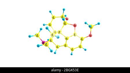 La codéine est un opiacés utilisé pour traiter la douleur, comme médicament contre la toux, et pour la diarrhée. illustration tridimensionnelle Banque D'Images