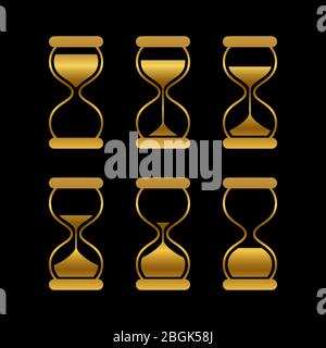 Sable doré de temps, sablier vecteur isolé symboles. Illustration des icônes vectorielles animées de l'ancienne horloge de sable Illustration de Vecteur