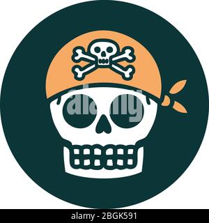 image emblématique du style tatouage d'un crâne pirate Illustration de Vecteur