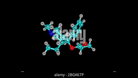 Meprodine est un analgésique opioïde qui est un analogue de la péthidine ou de la mépéridine. Il est étroitement lié à la prodine de drogue. illustration tridimensionnelle Banque D'Images