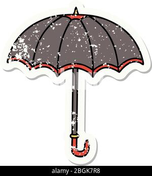 tatouage d'autocollant vieilli dans le style traditionnel d'un parapluie Illustration de Vecteur