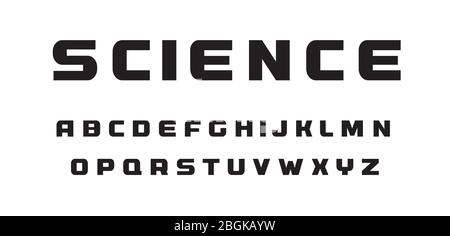 Lettres sur les technologies scientifiques. Alphabet simple géométrique noir large. Police pour le web, le sport, le numérique. Conception typographique vectorielle. Illustration de Vecteur