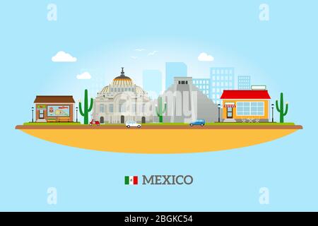 Le Mexique repère les gratte-ciel. Illustration vectorielle des attractions touristiques mexicaines Illustration de Vecteur