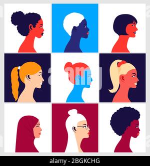 Jeunes femmes multiethniques en profil Illustration de Vecteur