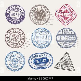 Timbres postaux, collection de vecteurs, timbres isolés sur fond blanc. Illustration de Vecteur