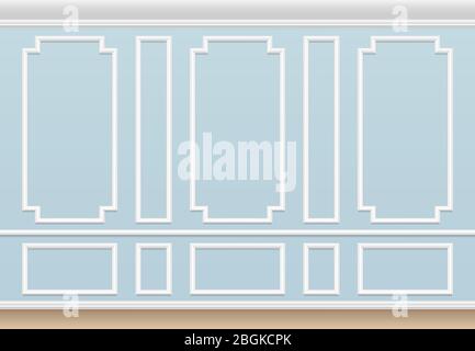 Mur bleu classique avec panneau de moulage. Intérieur luxueux avec cadres de moulage. Moulage intérieur de paroi d'arrière-plan vectoriel, panneau de cadre d'architecture il Illustration de Vecteur