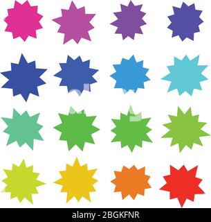 Formes de bandes dessinées couleur éclatent et éclatent. Dessin animé avec bulles de discours. Boutons de vente de rampe en étoile ensemble vectoriel isolé. Illustration des étoiles de stickers Illustration de Vecteur