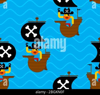 Motif de pirate de navire sans couture. Arrière-plan filibuster. Texture de tissu de bébé. Ornementation vectorielle Illustration de Vecteur
