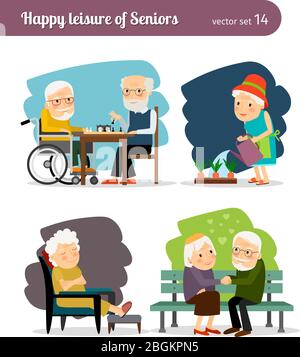 Les aînés sont heureux de leur loisir. Les grands-mères et les grands-pères communiquent et dépensent des loisirs Illustration de Vecteur