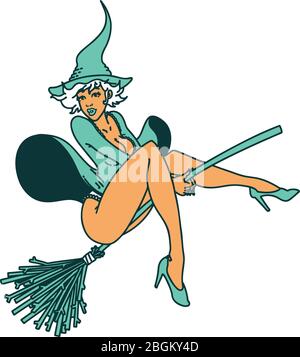 tatouage dans le style traditionnel d'une sorcière de pin up Illustration de Vecteur