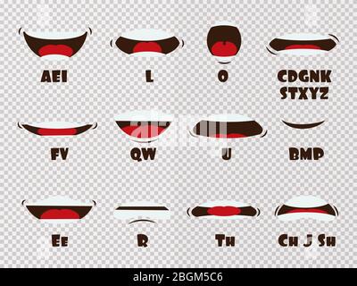 Dessins animés parler bouche et lèvres expressions les animations vectorielles sont isolées sur fond transparent. Bouche à oreille, animation mouvement pratique, engdis Illustration de Vecteur