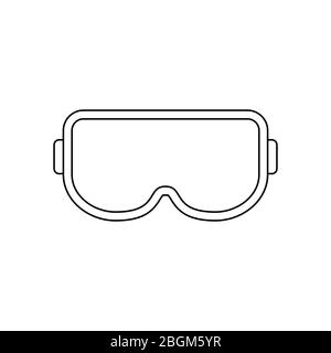 Icône de ligne fine de lunettes de protection. Symbole ou signe de lunettes de sécurité. Contours de lunettes chirurgicales ou de laboratoire. Vêtements de travail de protection pour yeux. Combattre le virus Corona Illustration de Vecteur