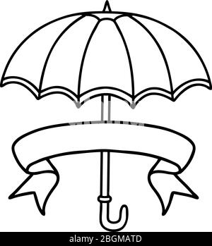 tatouage traditionnel de dessin au trait noir avec bannière d'un parapluie Illustration de Vecteur
