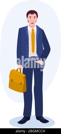 Homme d'affaires en costume avec illustration vectorielle de cas de la collection professions. Illustration de dessin animé plate isolée sur blanc Illustration de Vecteur