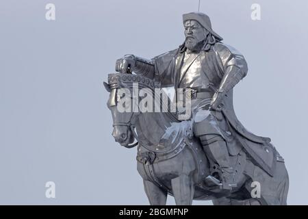 TSONJIN BOLDOG, MONGOLIE, 9 mars 2020 : la statue équestre Gengis Khan, une statue de 40 mètres de haut de Gengis Khan à cheval, sur la rive de la Banque D'Images