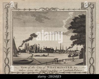 Vue sur Westminster depuis le palais de Lambeth. Abbaye, Hall et Pont. THORNTON 1784 Banque D'Images