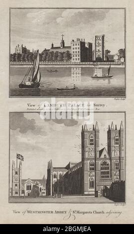 Palais de Lambeth. Abbaye de Westminster et Église Sainte-Margaret. Imprimé THORNTON 1784 Banque D'Images