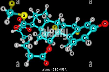 Le propionate de fluticasone appartient à une classe de médicaments appelés corticostéroïdes qui sont des hormones qui affectent principalement le métabolisme du carbohydrat Banque D'Images