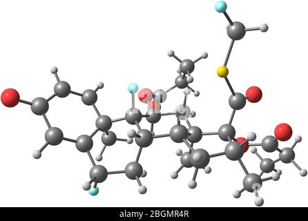 Le propionate de fluticasone appartient à une classe de médicaments appelés corticostéroïdes qui sont des hormones qui affectent principalement le métabolisme du carbohydrat Banque D'Images