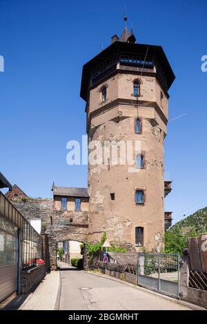 Tour de ville; mur historique de la ville; Oberwesel; site classé au patrimoine mondial de l'UNESCO Haut-Rhin moyen; Rhénanie-Palatinat; Allemagne Banque D'Images