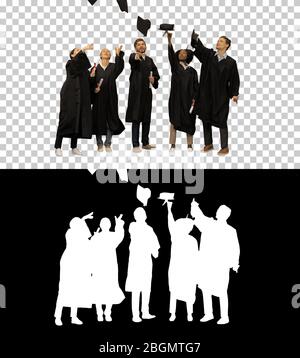Les diplômés du secondaire se lancent dans des chapeaux, Alpha Channel Banque D'Images