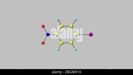 Le 4-iodo-1-nitrobenzène est une matière première importante et un intermédiaire utilisé dans la synthèse organique, les produits pharmaceutiques agrochimiques et les champs de teinture. i tridimensionnel Banque D'Images