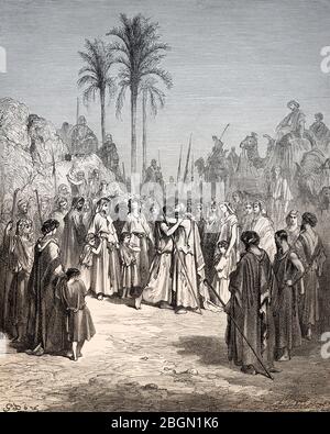 Rencontre de Jacob et d'Esau, bois de Gustave Doré Banque D'Images