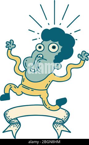 bannière de défilement avec le style tatouage homme effrayé Illustration de Vecteur