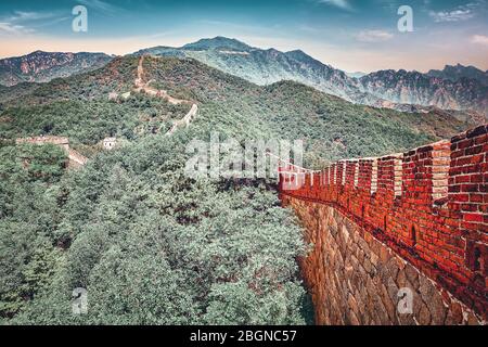 Voir portrait de Grande Muraille de Chine, la section "itianyu'. Banlieue de Beijing. Banque D'Images