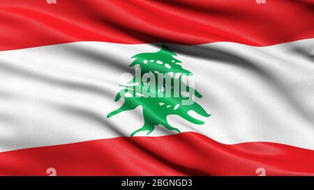 Illustration tridimensionnelle du drapeau libanais qui agette dans le vent. Banque D'Images