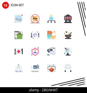 Pack couleur plat de 16 symboles universels de cadeau, joystick, utilisateur, contrôleur, jeu Editable Pack d'éléments de conception vectoriel créatif Illustration de Vecteur