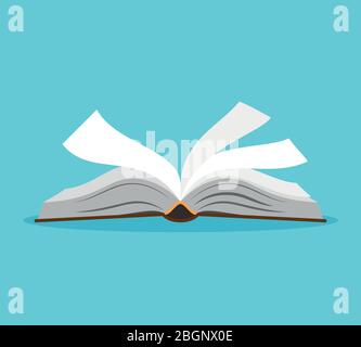 Illustration du livre ouvert. Livre ouvert avec pages flottering. Illustration vectorielle Illustration de Vecteur