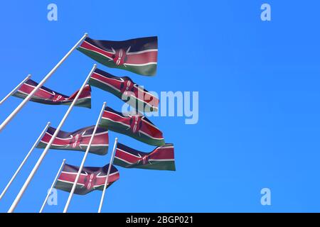 Le Kenya drapeaux se foulleur au vent contre un ciel bleu. Rendu 3D Banque D'Images
