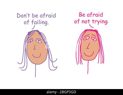 Dessin animé en couleur représentant deux femmes discutant de l'importance d'essayer, même en cas d'échec. Banque D'Images