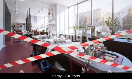 Rayures de sécurité sur l'ensemble du salon de beauté manucure spa Cabinet Banque D'Images