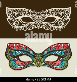 Masques de fête. Silhouette de masque vectoriel et masque coloré en couleurs papillon Illustration de Vecteur