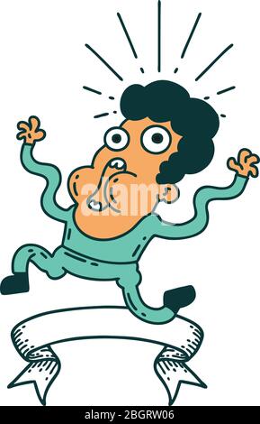 bannière de défilement avec le style tatouage homme effrayé Illustration de Vecteur