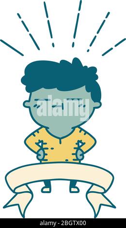 bannière de défilement avec le style tatouage homme heureux Illustration de Vecteur