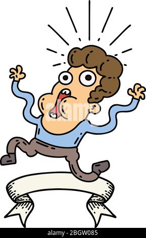 bannière de défilement avec le style tatouage homme effrayé Illustration de Vecteur