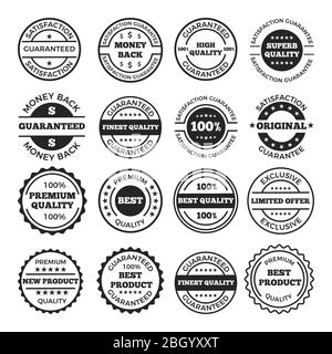 Ensemble de logos et badges de garantie. Images vectorielles monochromes avec emplacement pour votre texte. Étiquette et badge garantissent l'illustration de satisfaction Illustration de Vecteur